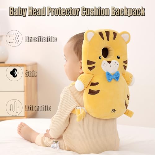 Image of Baby Head Protector Backpack with 3 Knee Pads for Walking,Tiger