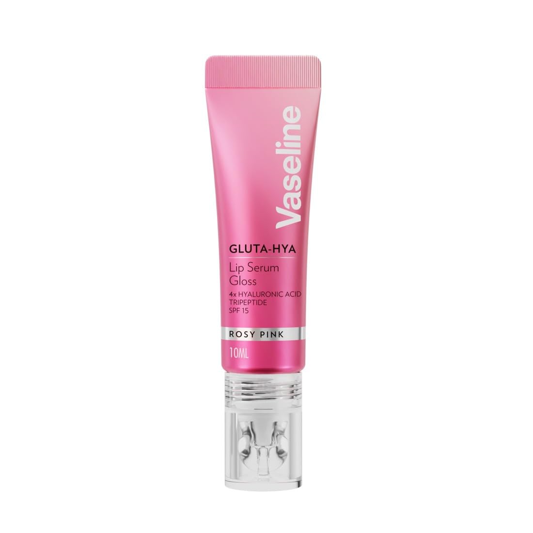 Vaseline Gluta-Hya Rosy Pink Lipgloss, siero per la cura delle labbra con acido ialuronico e tecnologia GlutaGlow, colorato, rimpolpante e protettivo con SPF 15, (Rosy Pink - 1 x 10ml)