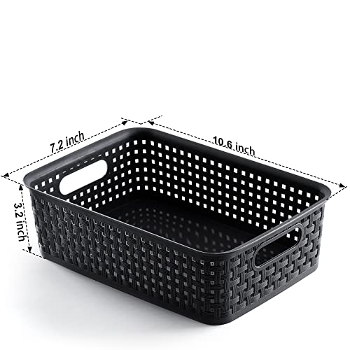 [ 12 Pack ] Plastic Storage Baskets - Small Pantry Organization And Storage Bins - Household Organizers For Laundry Room, Bathrooms, Kitchens, Cabinets, Countertop, Under Sink Or On Shelves - Black #TOP2
