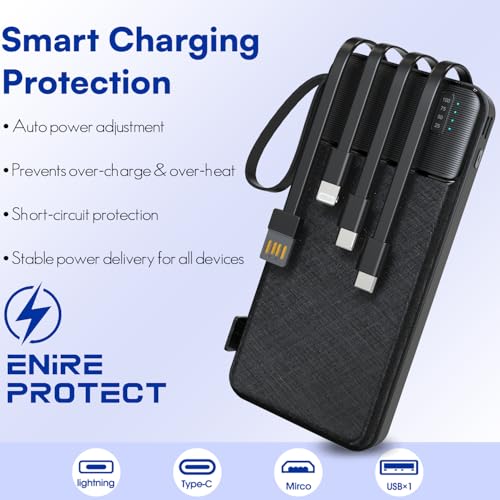 Image of ONE 7 Multifunction Power Bank 10500mAh |Built-in Cables (Type-C, Micro USB, iOS)|17W Fast Charging Portable Charger|LED Battery Indicator|Compact Power Backup for Smartphones & Devices (ON PB-33)