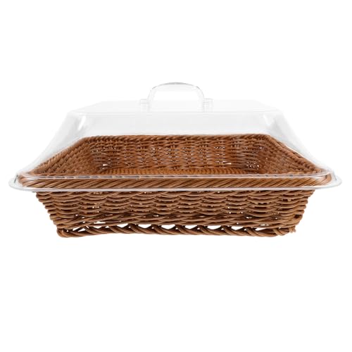 OSALADI Bread Basket With Lid Corbeille Couvercle Transparent pour Table Cuisine Panier de Présentation pour Fruits Gâteaux Snacks et Pâtisseries Modèle Teinte Marron Réutilisable