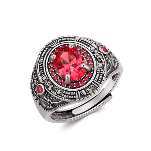 7×9mm Oval Cut Blue Topaz/Ruby/Emerald/Black Onyx Ring for Men 925 Sterling Silver Vintage Style Gemstone Handmade Men’s Ring for Dad Father Adjustable Size 7