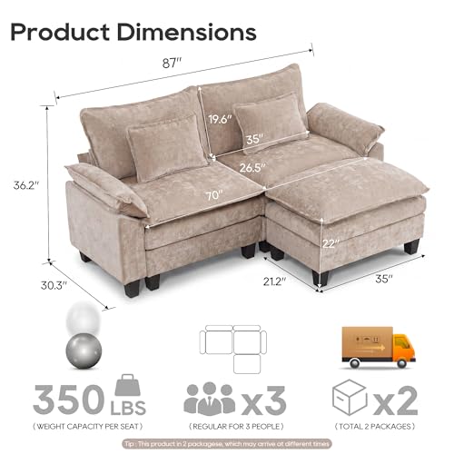 Image of URRED Oversized Modular Sectional Sofa,Khaki:87 inch L Shaped