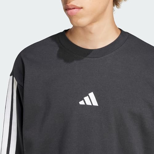 adidas Men's ESSENTIAL THREE STRIPES FRENCH TERRY SWEATSHIRT, Black/White, S - Image 3