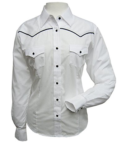 ELY CATTLEMAN Women's Long Sleeve Western Shirt with Contrast Piping, White, XL