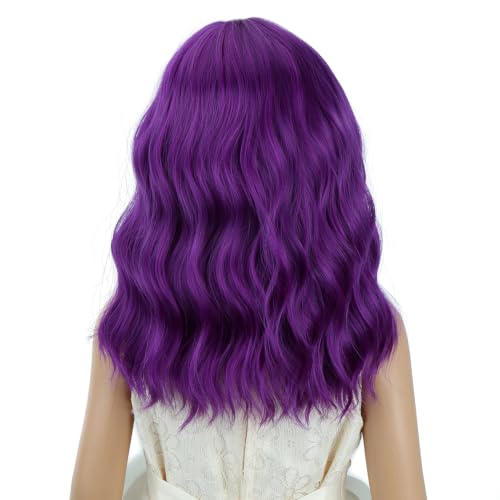 Image of PATTNIUM Purple Mixed Short Side Part Curly Wavy Wig Halloween Wig