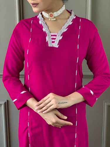 Image of Naixa Women's Gajri Viscose Embroidered Straight Kurta with Viscose Pant and Chiffon Printed Dupatta Sets (NX-447)