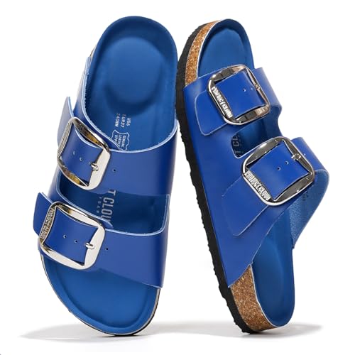 Image of Project Cloud 100% Genuine Leather Footbed Sandals for Women 2026 Comfortable Beach Essentials Womens Sandals Memory Foam Vacation Essentials Slides for Women Footwear (Santorini)