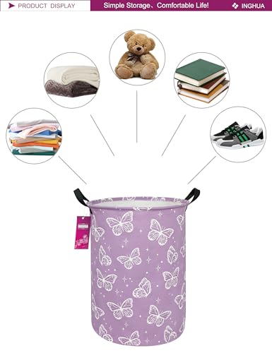Image of Laundry Hamper Large Canvas Fabric Storage Basket Butterfly