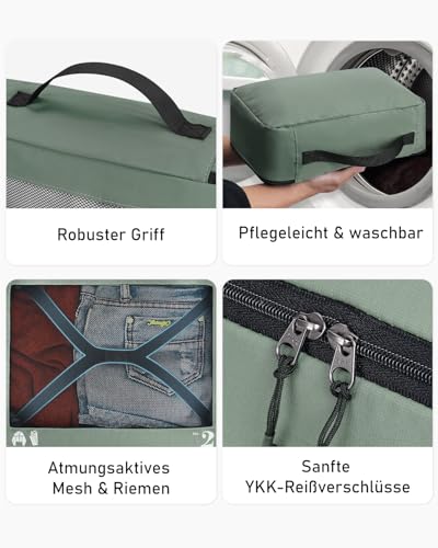 ECOHUB Packwürfel für Koffer, 7 Stück, Reise-Organizer, Packtaschen, recyceltes PET, umweltfreundlich, Reisezubehör, Schuhtaschen für Reisen, Aufbewahrungstasche, Gepäck-Organizer, Reisetasche(Grün) 6