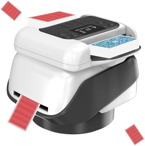 Kamanan Mélangeur de cartes automatique rechargeable 2 en 1 - Mélangeur de cartes et distributeur électrique à 360° - Idéal pour les jeux comme poker, UNO, Blackjack, Texas Hold'em