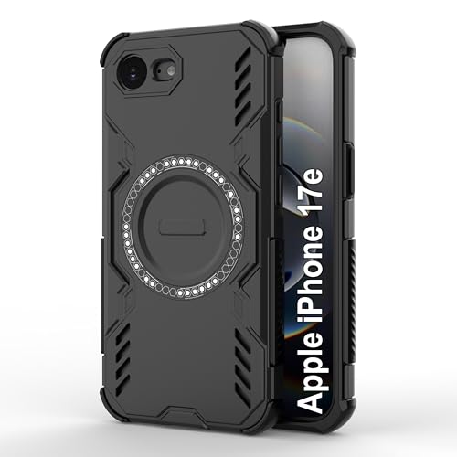 Image of amazon basics Back Case Cover for iPhone 17e | Magnetic Case with Built-in Metal Ring | Supports MagSafe Charger, Wallet & Car Mount | Shockproof Hybrid PC + TPU | Black
