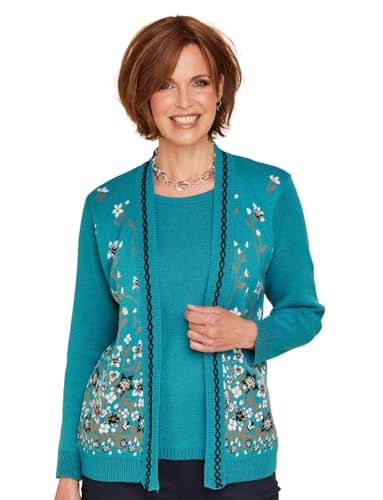 Chums Women's Floral Jacquard Mock Twin Set Teal