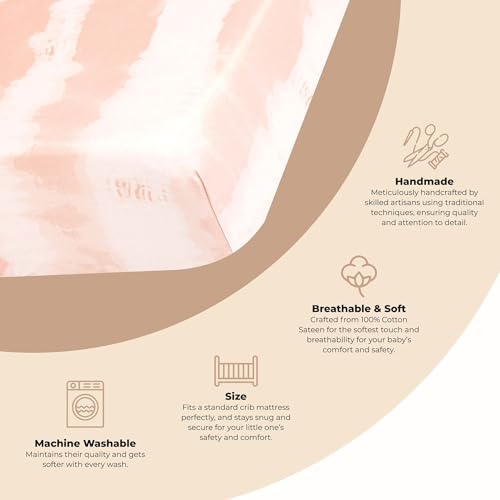 Crane Baby Soft Cotton Crib Mattress Sheet, Fitted Sheet for Cribs and Toddler Beds, Pink Tie-Dye, 28”w x 52”h x 9”d