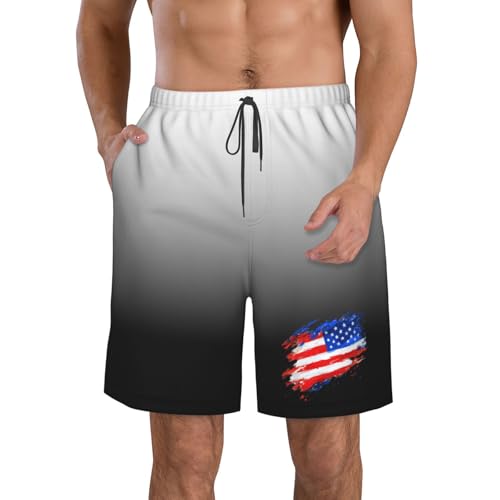 Mens Swim Trunks The USA Flag Board Shorts with Pockets,Breathable Fit Hawaii Beach Shorts Swimwear Bathing Suits,