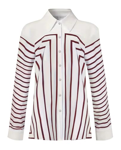 Women's Striped Button Down Slim Fit Shirt 2025 Long Sleeve Collar Work Blouse Tops2