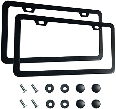 2PCS Premium Matte Black License Plate Frames, 2 Holes Solid Rust-Proof Aluminum License Plate Holder, Universal Car License Plate Frame for Women and Man Includ Screws, by Lengnoyp