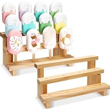 Bokon 2 Pcs Cakesicle Stand Wood Lollipop Holder Display 3 Tier Candy Sticks Holder 12 Holes Wooden Rectangle Cakesicle Shelf for Wedding Birthday Party Baby Shower 4 mm Lollipop Stick Wood Color