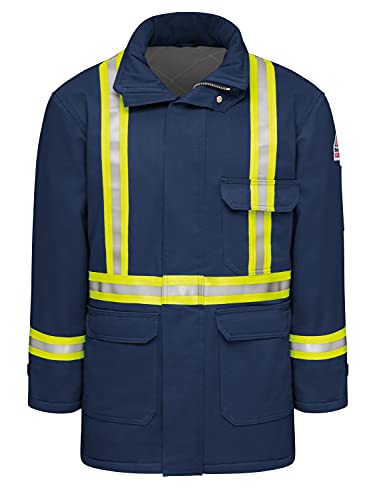 Bulwark Flame Resistant 7 oz Cotton/Nylon Excel FR ComforTouch Regular Deluxe Parka with Fully Insulated Stand-up Collar,Navy
