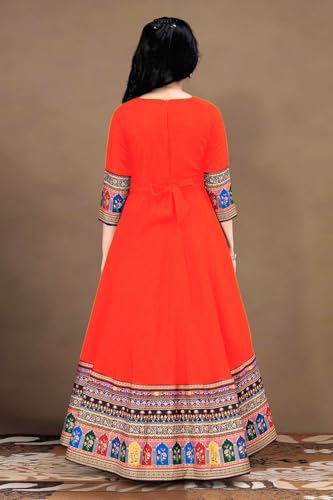 Image of Cotton Silk Long Anarkali Kurta for Girls