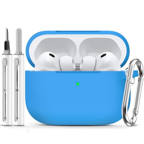 Image of Ljusmicker for AirPods Pro 3 Case 2025 with Cleaner Kit,Soft Silicone Protective Cover for Apple AirPods Pro 3rd Generation Cases for Women Men,for AirPod Pro 3 Cover with Keychain-Milk Blue