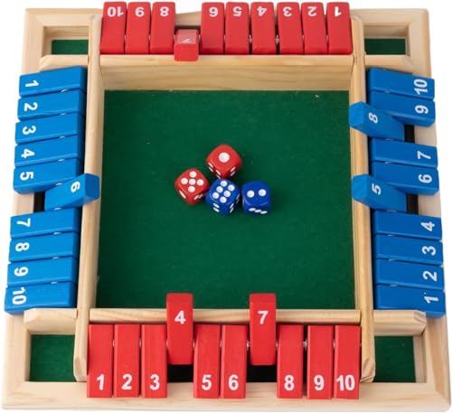 Flero Shut The Box - 4-Spieler-Würfelspiel - Taktik- und Rechenspiel (Blau & Rot) - Brettspiel, Lernspielzeug, Bildungsspiel für Kinder und Erwachsene - 8 Würfel