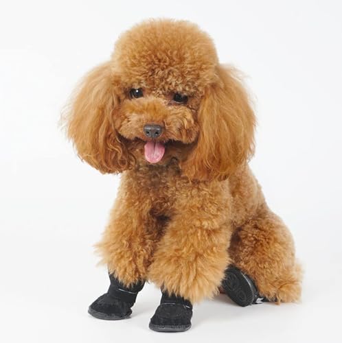 4 Stück Kleine Schuhe für Hunde Winter Innenfutter aus Plüsch Hundeschuhe Pfotenschutz Winter Hundeschuhe Rutschfest und Warm Geeignet für Kleine Hunde und Katzen Outdoor-Aktivitäten (Größe 4)
