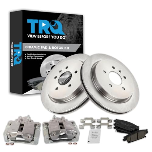 Image of TRQ Rear Brake Pad and Rotor Set Ceramic Rotors Calipers Brake Code JE5 JL9 | For 2006-2007 Cadillac CTS 2005-2009 STS