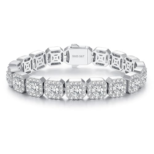 Moissanite Tennis Bracelet for Men, White Gold Plated 925 Sterling Silver Wedding Jewelry, 0.6ct Diamond Tennis Bracelets with Gift Box (6.5/7/8 inch)