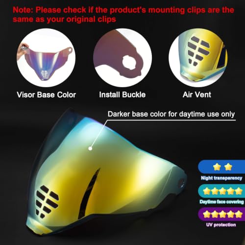Image of PSLER IC-06 visor- Icon Airflite Face Shield Motorcycle Helmet Visor Accessories Replacement for Icon Airflite IC-06,Deep Gold