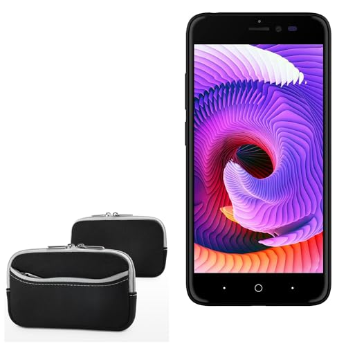BoxWave Case Compatible with Karbonn Aura Sleek Plus - SoftSuit with Pocket, Soft Pouch Neoprene Cover Sleeve Zipper Pocket - Jet Black with Grey Trim