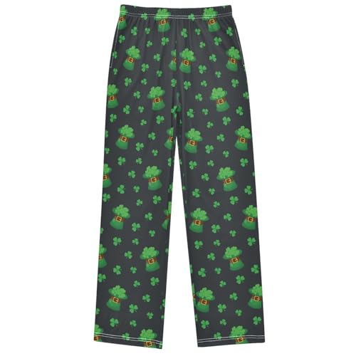 Boy's Pj Pants St Patricks Day Hat Shamrock Clover Lounge Bottoms Elastic Waist Kids Joggers with Pockets Size 6-14 - Main Image