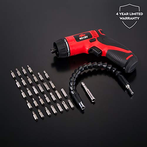 NoCry 10 N.m Cordless Electric Screwdriver - with 30 Screw Bits Set, Rechargeable 7.2 Volt Lithium Ion Battery and a Built-In LED Light