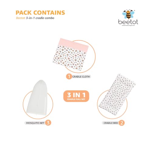 Image of Premium Swing Cradle Set | Hanging Swing Cradle, Removable 5-Layer Padded Bed & Mosquito Net | Up to 15 kg | Emily Peach