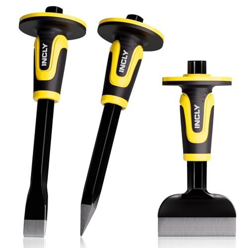 INCLY 3PCS Masonry Chisel Set with Hand Guard Stone and Rock Chisel