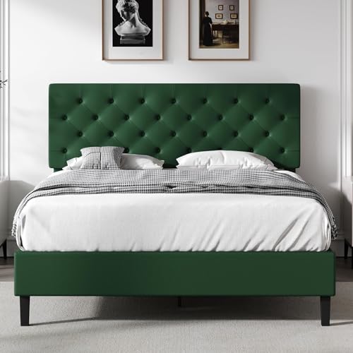 REVOMINCA Queen Bed Frame with Headboard, Faux Leather Upholstered Platform