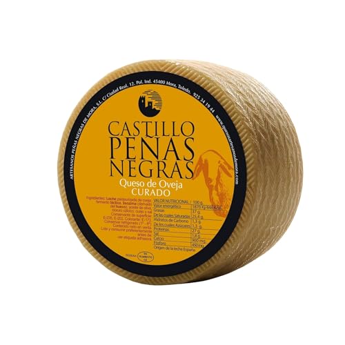 Quesos Artesanos Castillo Peñas Negras | Queso Curado Pasteurizado 100% Puro de Oveja, Auténtico Sabor De La Mancha, Maduración De Más De 6 Meses, Sabor Intenso, Gourmet, Peso 2.8kg, Envasado al Vacío