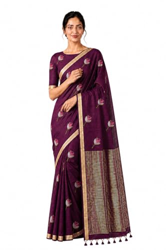 Image of Women's Kosa Linen Floral Motif Design with Unstitched Blouse Piece