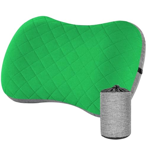 WDAFLG Cuscino Campeggio in TPU, Cuscino da Viaggio Gonfiabile Comodo e Regolabile, Federa in Cotone Rimovibile, Cuscino Portatile Traspirante, per Pisolini, Campeggio, Viaggi e Regali, Verde