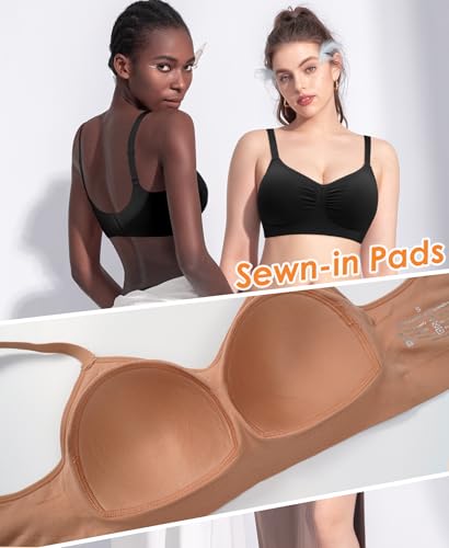 Image of Wireless Sewn in Padded Bras for Women Comfortable Full Coverage Bralettes No Underwire Everyday Tshirt Bra
