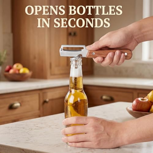 Image of Kitchen Peeler with Bottle Opener - Ergonomic Non-Slip Wooden Handle, Sharp Stainless Steel Blade, 2 in 1 Smooth Glide Vegetable and Fruit Peeler for Home, Camping & Gift Giving