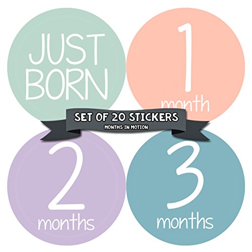 Months in Motion Baby Monthly Stickers - Baby Milestone Stickers - Newborn Girl Stickers - Month Stickers for Baby Girl - Baby Girl Stickers - Newborn Monthly Milestone Stickers - Set of 20