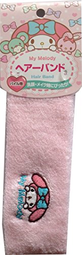 Sanrio My Melody Pile fabric Embroidered face Headbands 18cm × 6.5 cm Hair Styling Washing face Makeup (Light Pink)