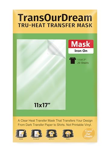 TransOurDream Heat Transfer Mask & Iron on Tape (11"x17", 10 Sheets)- Iron-On Clear Positioning Film for Dark Transfer Paper & Printable HTV on Shirts