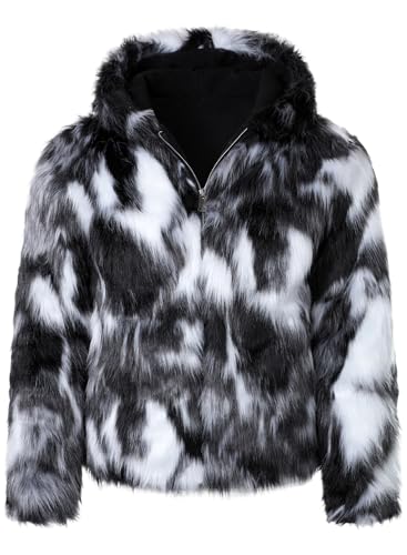 FANARCHER Men's Winter Faux Fur Jackets Hoodie Luxury Overcoat Fluffy Coats Long Sleeve Thicken Parka Outwear