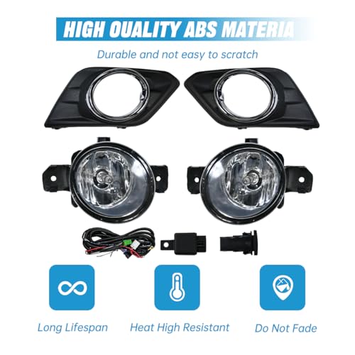 ILAMP Fog Lamps Assembly with Bulb Compatible with 2014-2016 Nissan X-trail/Rogue,Fog Lights with Covers Harness Switch Kit Replacement for Left&Right Side Fog Lights Assembly 2Pcs AM-NS206