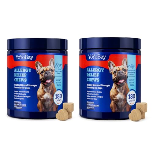 Dog Allergy Relief Chews – 180 Soft Chews Each, Duck & Pear Flavor, Salmon & Blueberry Flavor, Immune Support & Itch Relief with Colostrum, Astragalus Root, 6-Strain Gut Health Blend