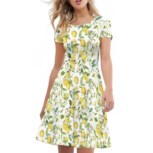 Image of HUGS IDEA Womens Puffy Swing Midi Dress Round Neck Short Sleeve Party A-Line Dresses