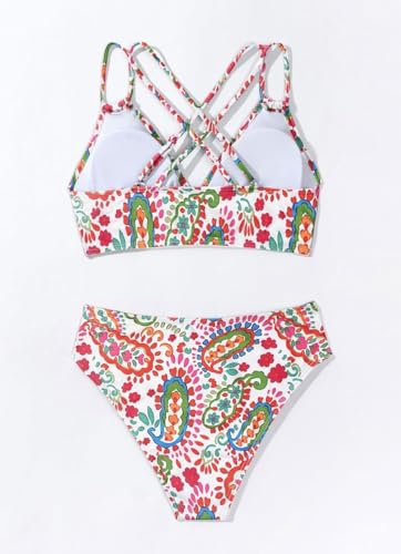 Image of Fanuerg Women's Sexy V Neck Bikini Sets Hollow Out Two Piece Swimsuits Cutout Mid Waist Bathing Suit