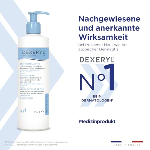 Dexeryl Creme 500g: Pflege und Schutz für trockene Haut insbesondere bei verschiedenen Hauterkrankungen wie Neurodermitis. Parfümfrei und ohne Parabene